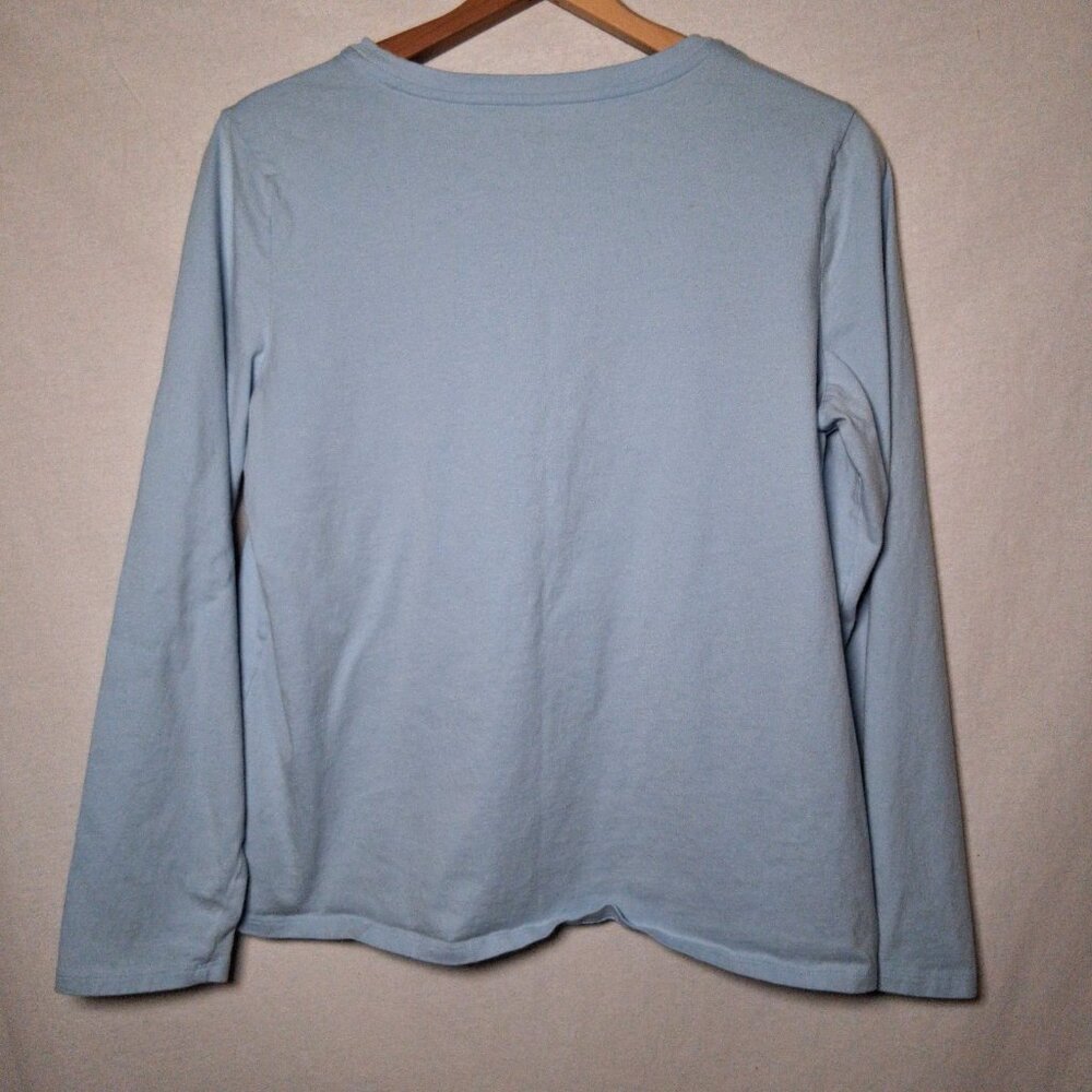 LL Bean Shirt Women Medium Blue Long Slv Vacationland Maine Owl Camping Camp - Picture 3 of 12